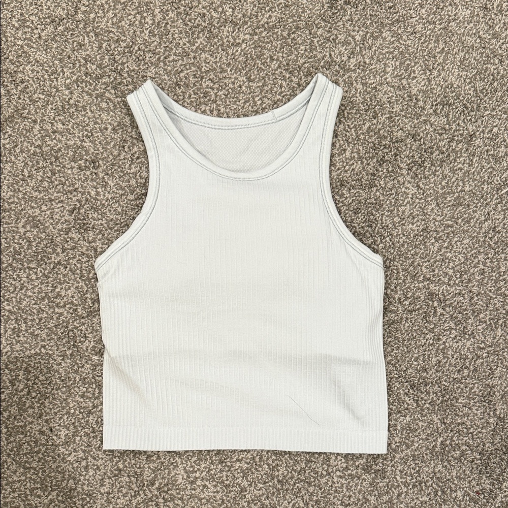 Lululemon Cropped Light Blue Ribbed Tank Top